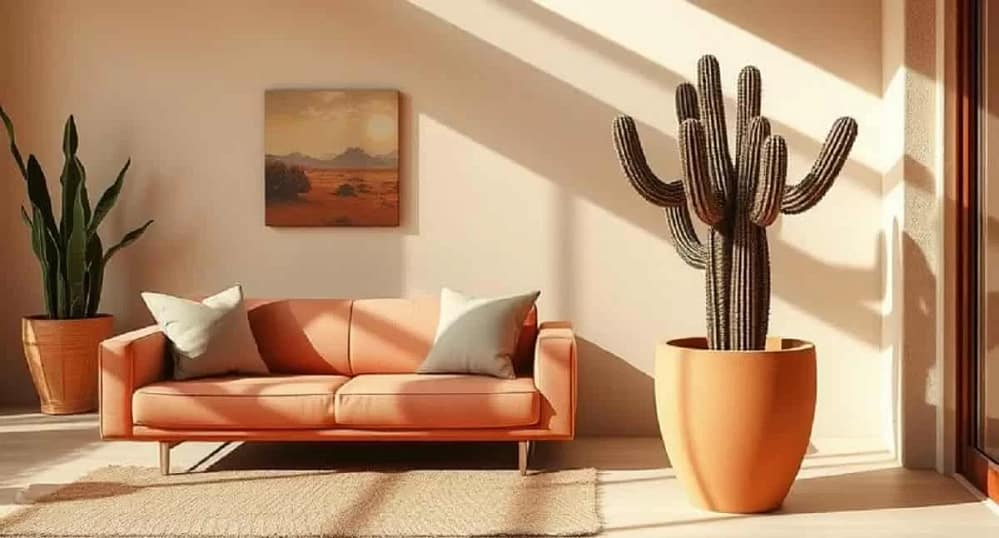 Desert Modern Interior with Terracotta Mid Century Modern-space. The setting is demonstrate the best color palettes for Mid-Century Modern interiors