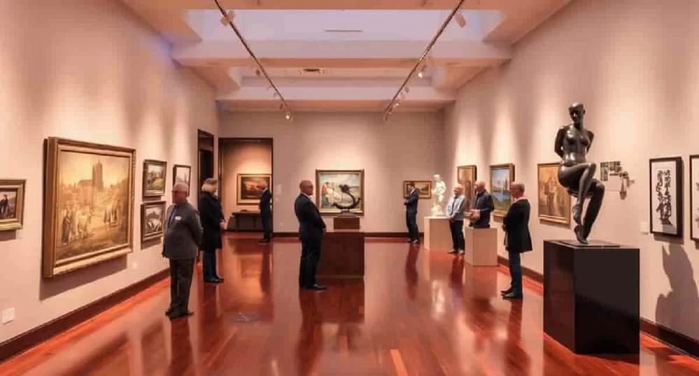 A sophisticated gallery interior with Maryland art collectors