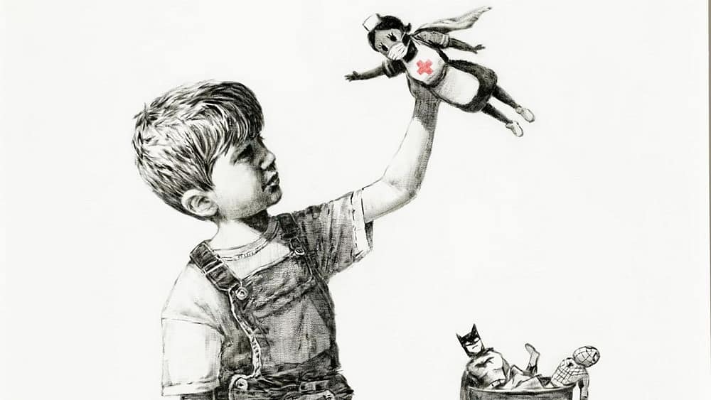 Banksy art donation superhero nurse painting makes record price at Christie's London