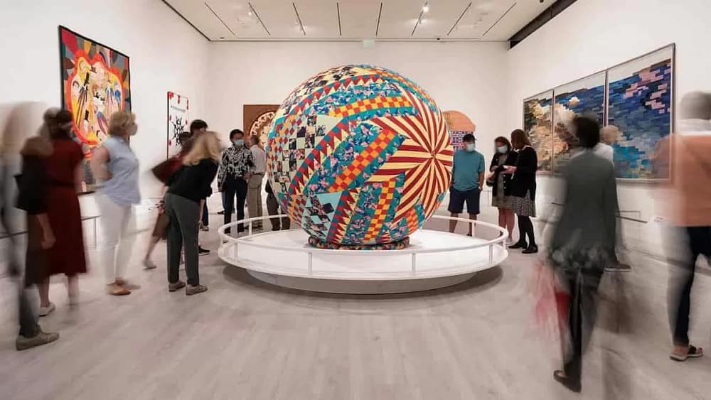 Installation view of Virginia Jacobs' Krabow Kabuki Waltz at the Fabric of a Nation: American Quilt Stories exhibition surrounded at lovers.