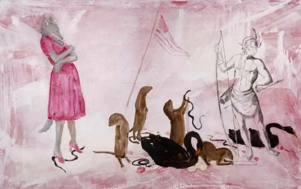 The Noble-Savage 2022, an Oil-on-canvas by Julie- Buffalohead, is one of the key works where Indigenous Perspectives challenge colonial narratives.