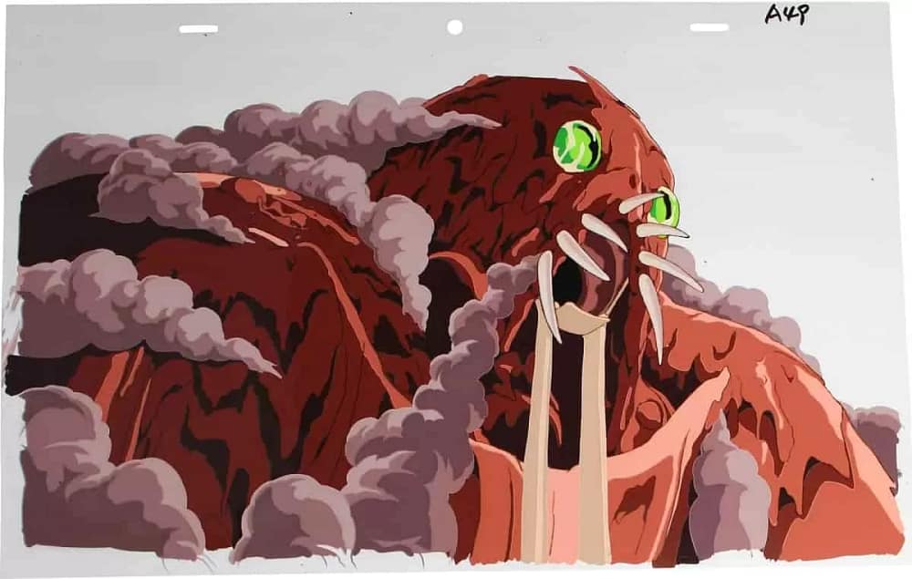 A rare production cel drawing of the Giant God Warrior from Hayao Miyazaki’s 1984 film Nausicaä of the Valley of the Wind, featured at a Christie’s Anime Auction.