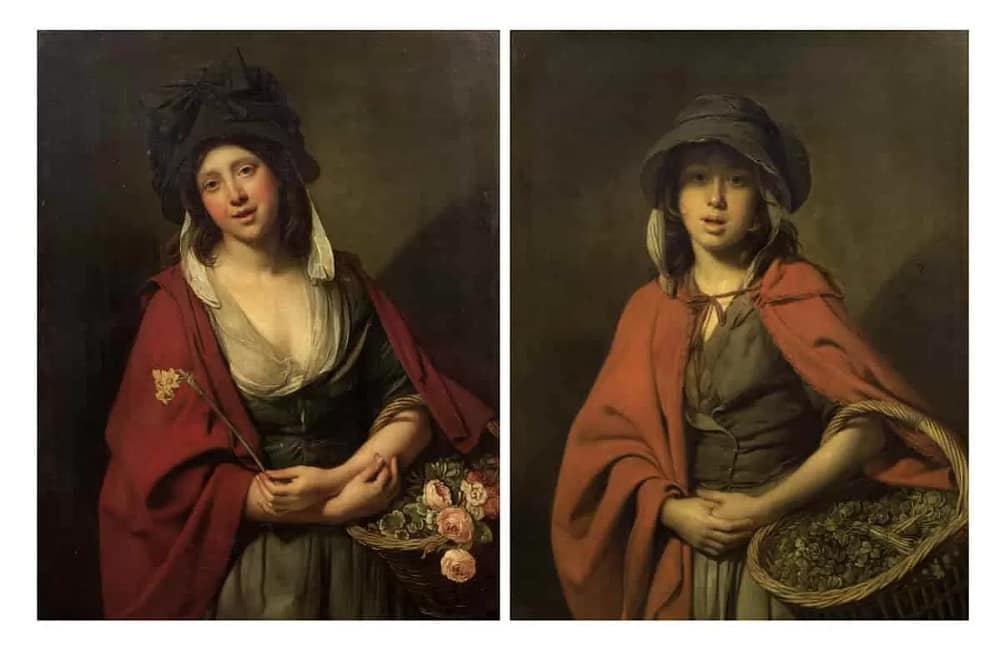 Two Johann Zoffany portraits, of The Flower Girl (left); and The Watercress Girl right set for auction