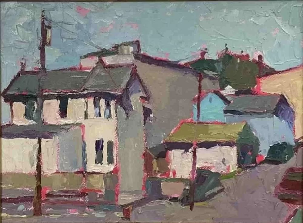 This landscape painting by titled Hometown Charm by artist Rana Geralis celebrate Brunswick. She is one of the artists on Lockhouse Gallery Brunswick MD list of artists