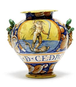 A Castel Durante Maiolica Apothecary Jar, circa 1580. Estimate: $3,400 - 5,100. Fine European Ceramics