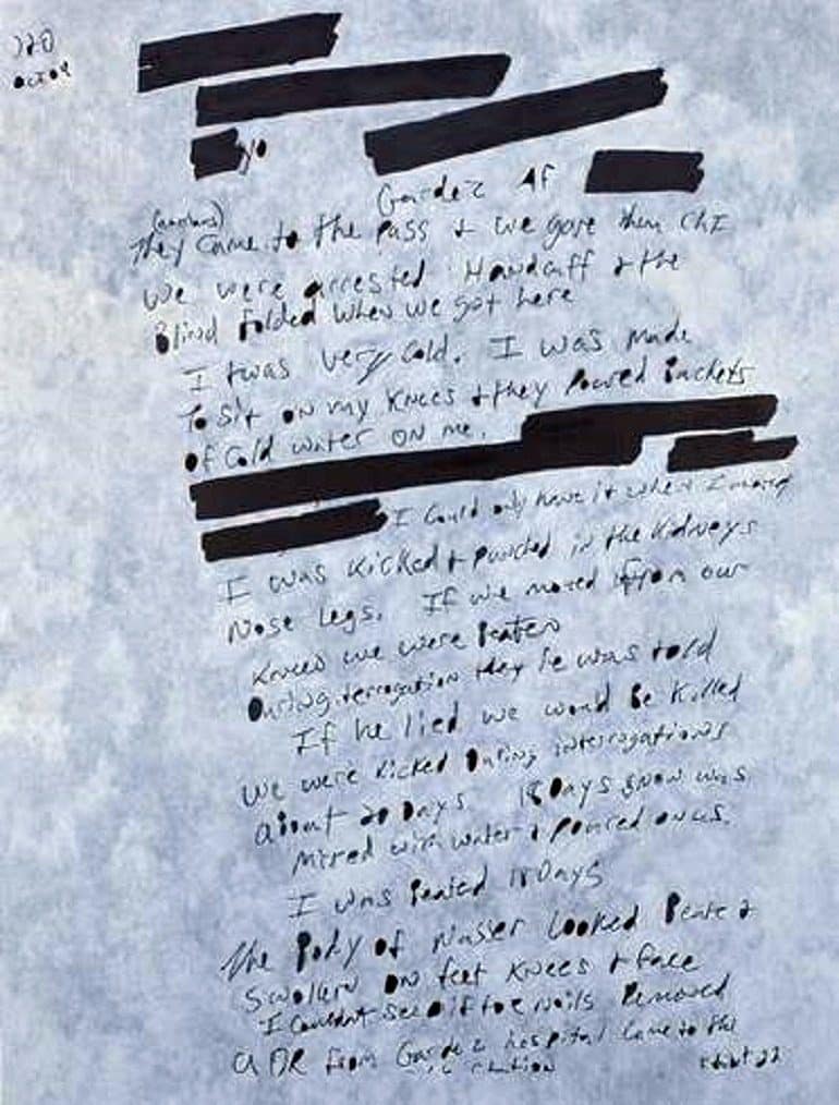 Image: Redacted government document about the War on Terror is turned into art by Jenny Holzer, who titles this piece ‘We Don’t Know 2014.’
