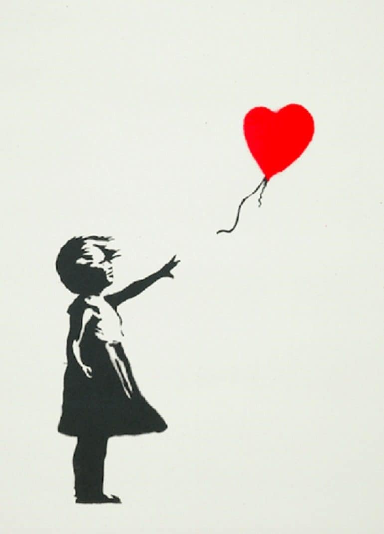 Bonhams Prints-Image: Banksy's Balloon Girl, a Screenprint in black and red, on wove paper was the top seller at Bonhams Prints and Multiples Sale
