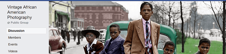 Image: Portraits of several African American on the banner of Art of Portrait, one of the Facebook Photography Groups that celebrate African American