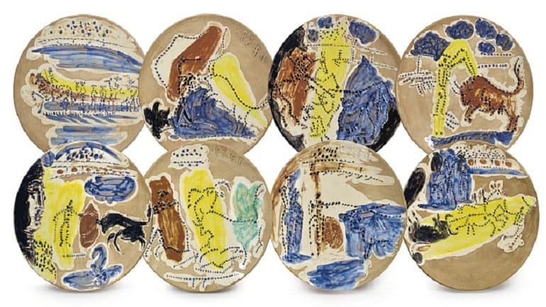 Image: Pablo Picasso's Service scènes de corrida , a set of 8 plates, fetched great auction price at Christie's-Ceramics Art