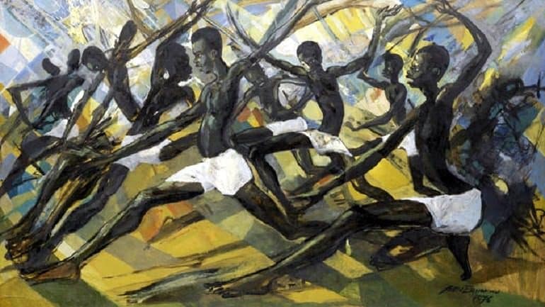 Image: Oil on board painting tilted 'Princes of Mali' by foremost Nigerian sculptor and painter