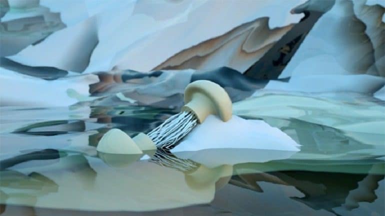 Image: Video still from PAN/PAN, a video by Anna Eyler, winner of the Emerging Digital Artists Award 2018 shows some biomorphic apparatuses