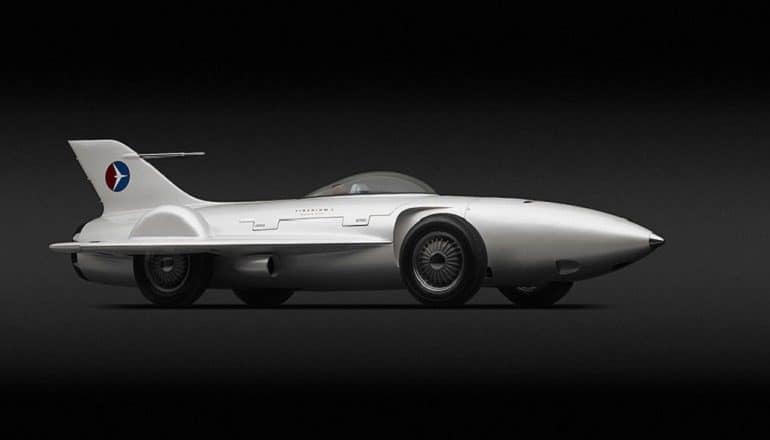 Image of General Motors Firebird XP-21, 1953 which looks like a jet fighter. It was the works of Harley J. Earl -American, 1893-1969 and designer Robert F. “Bob” McLean mad it one of the innovative dream cars