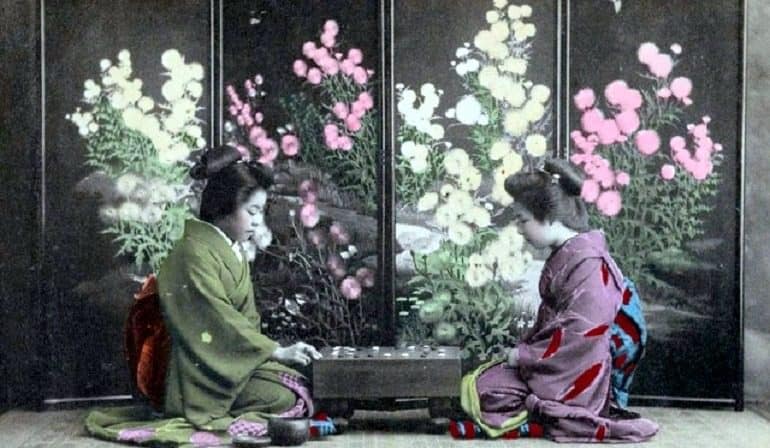 Ohanasan Playing 'Go' Game 1907-1918, one of the images in the New York Public Library collection . The Images Capture Japanese Culture.