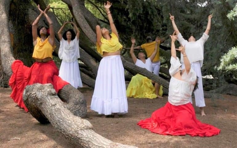 Image: Women in a spiritual dance in Apariciones/Apparitions by Carolina Caycedo, one of the films in Art Basel 2019 Film program