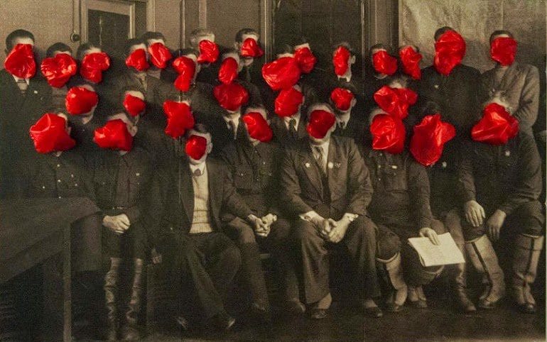 Image- Irina Nakhova ‘Top Management,’ 2013 shows an all men executive board. She references the patriarchal nature of Russian society in Moscow Diary