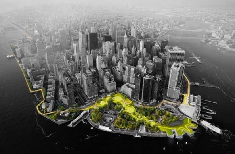 Image- The Big U shows a panoramic view of New York with highlighted design elements for the protection of U.S Cities during intense weather events