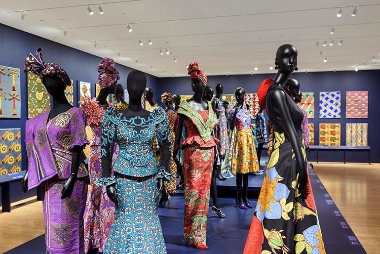 Image: Beautiful dresses made from Wax printed fabric by Vlisco at the Philadelphia Museum of Art