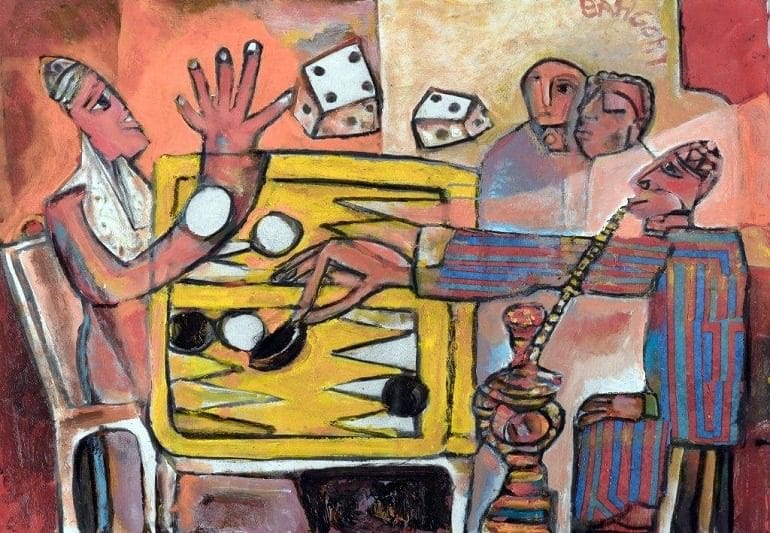 Image: Backgammon II, Oil on Canvas painting by Egyptian artist George Bahgory