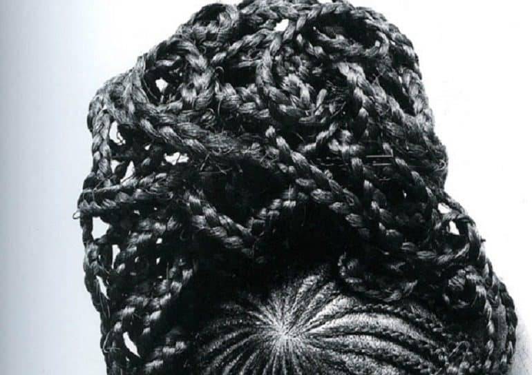 Image: Detailed photograph of a beautiful hairstyle by J.D. 'Okhai Ojeikere titled Abebe printed on . Gelatin silver print(Details)