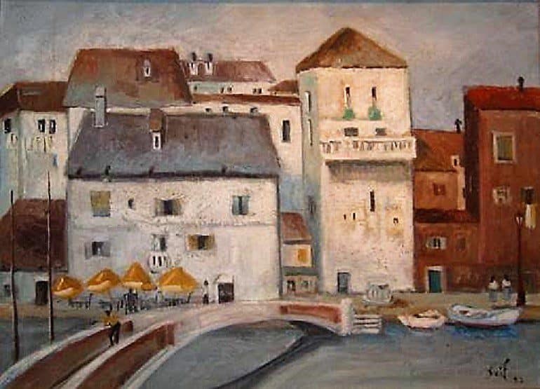 Image: Canal Mahmoudia, an oil on panel landscape painting by Egyptian artist Seif Wanly on display in Contemporary Views XI at the Al Masar Gallery