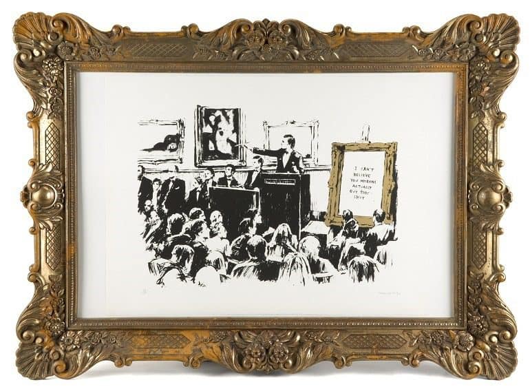 Image: Banksy, Morons 2007, is one of the Street art on sale at Julien’s Auctions