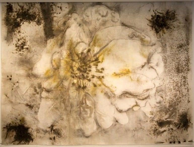 Image: Cai Guo-Qiang, A Cherry Blossom, gunpowder on paper, 2015 piece captures the importance of the Cherry Blossom flower to the Chinese-Flowere-Art