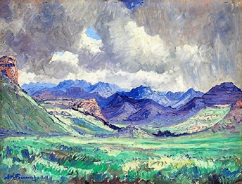Image: Maluti Mountains at Ficksburg is one of the amazing landscape paintings by Jacob Hendrik Pierneef sold at Bonhams