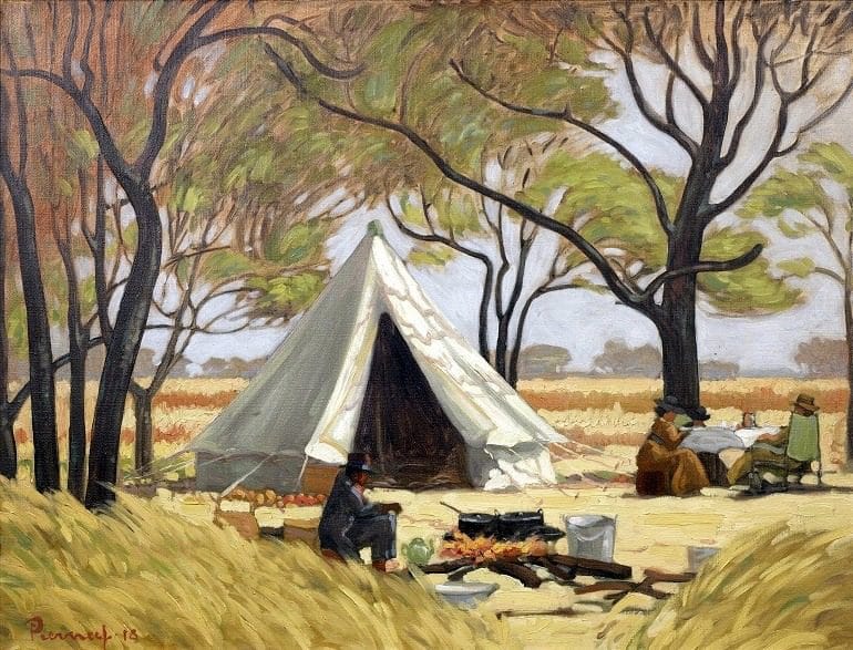 Image: Jacob Hendrik Pierneef's oil on canvas painting, The Bush Camp of Anton van Wouw, Rooiplaat, brings attention to African art at auction
