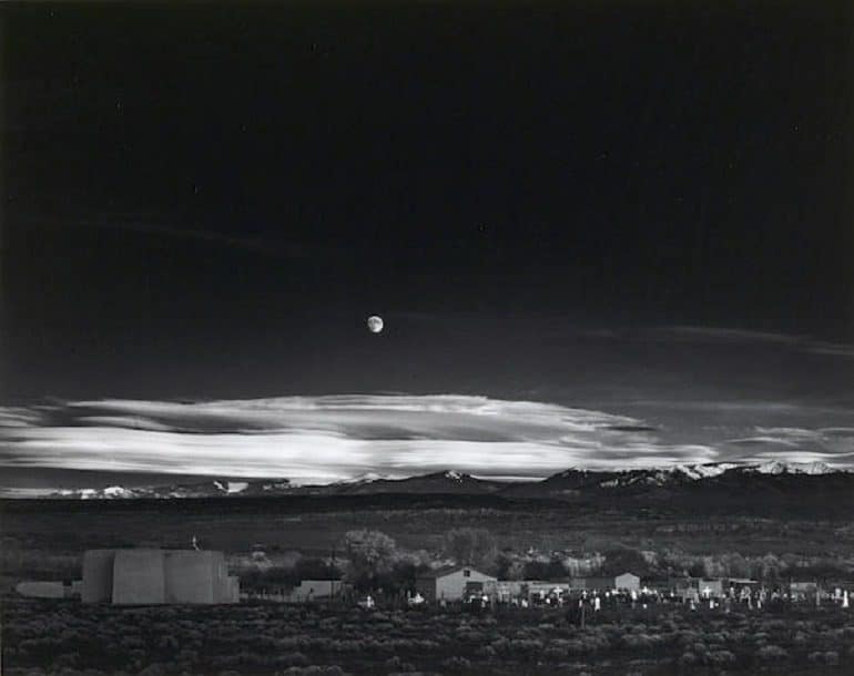 Image: Moonrise, Hernandez, New Mexico, a landscape photograph by Ansel Adams sold during Bonhams photography Auction