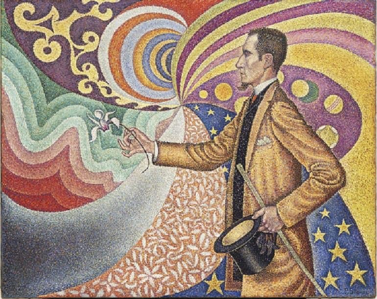Image: This portrait by Paul Signac (French, 1863–1935), captures M. Felix Fénéon, the art critic who coined the phrase ‘Neo Impressionism.’ This painting is very important as it references the discovery of photography that led to Neo Impressionism