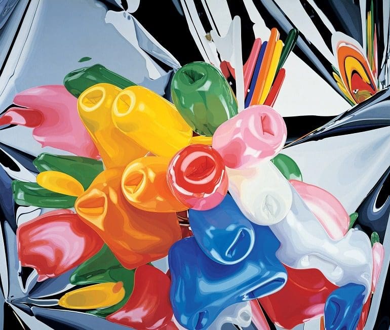 Image: Jeff Koons colorful paintings titled Tulips is an oil on canvas presently on display at the Whitney Museum of American Art 