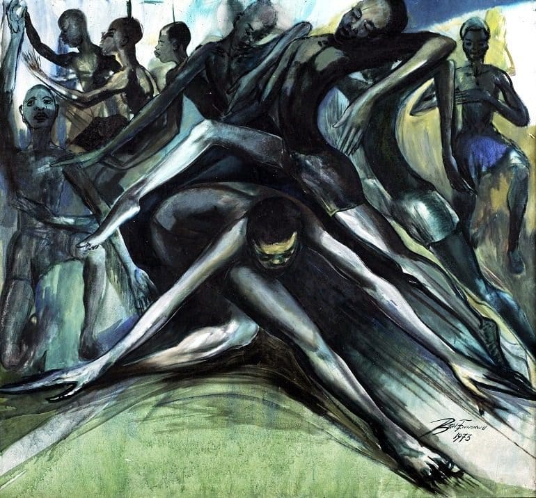 Image: 'Africa Dances', an oil on canvas painting by famous Nigerian artist Ben Enwonwu expected to make top price at Bonhams