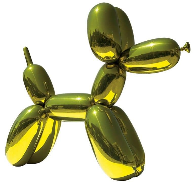 Image: Balloon Dog, Yellow, by Jeff Koons, is a sculpture made of Mirror-polished stainless steel with transparent color coating on display at the Whitney Museum of American Art