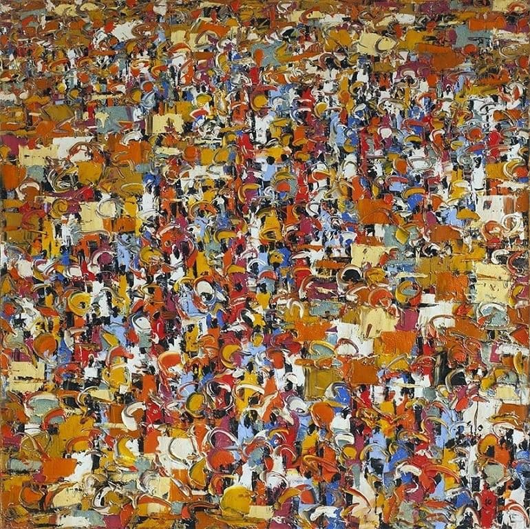 Image: Market Innuendos, an oil on canvas by Ablade Glover, presented at the October Gallery during London Contemporary African Art Fair