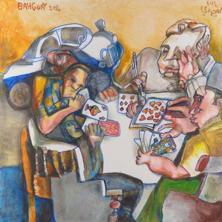 Egyptian Artist Celebrates Lifestyle and Culture in Egypt Image: Playing Cards, oil on canvas by Egyptian artist George Bahgory 