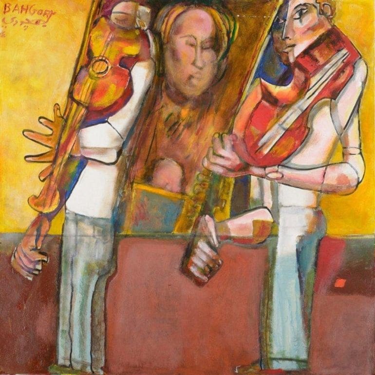 Image: The Two Violinists , oil on canvas painting by Egyptian artist George Bahgory