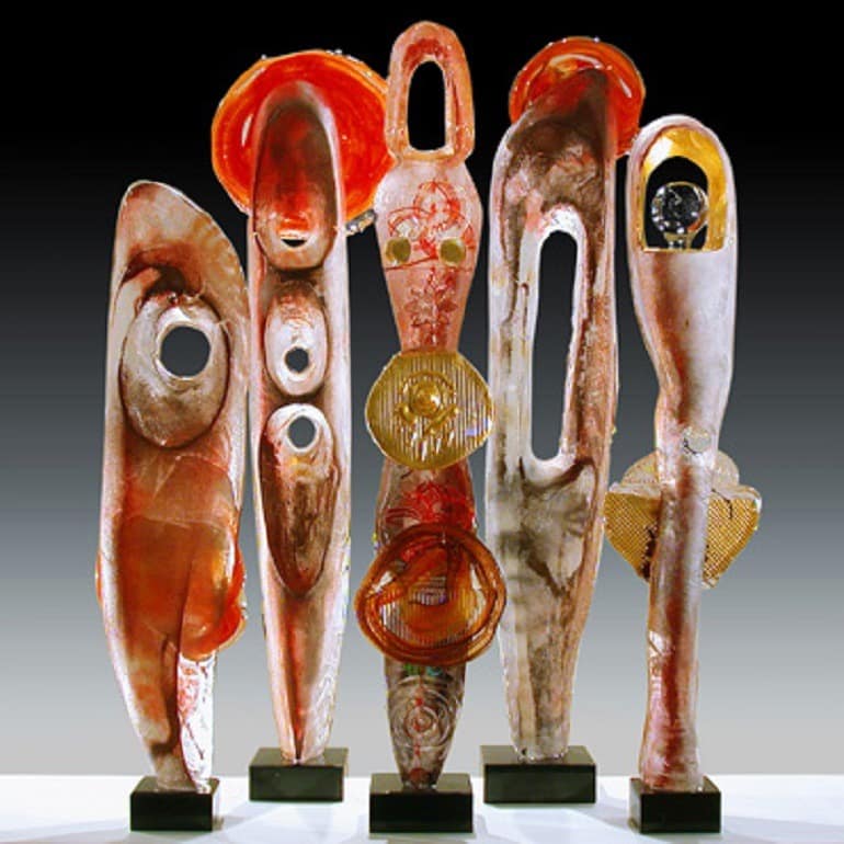 Image: Glass art sculpture titled Family Grouping by Susan Gott at the American Craft Council Show