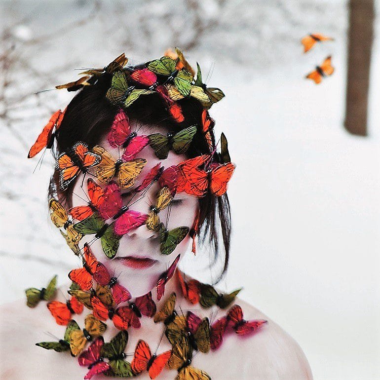 Image: Anima, a Digital chromogenic print by Native American artist Meryl McMaster on display at the Eiteljorg Museum as part of Native Art Now