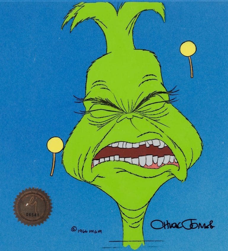 Image:Doctor Seuss How the Grinch Stole Christmas Production Cel and Storyboard Drawing (MGM, 1966). Image: Heritage Auctions