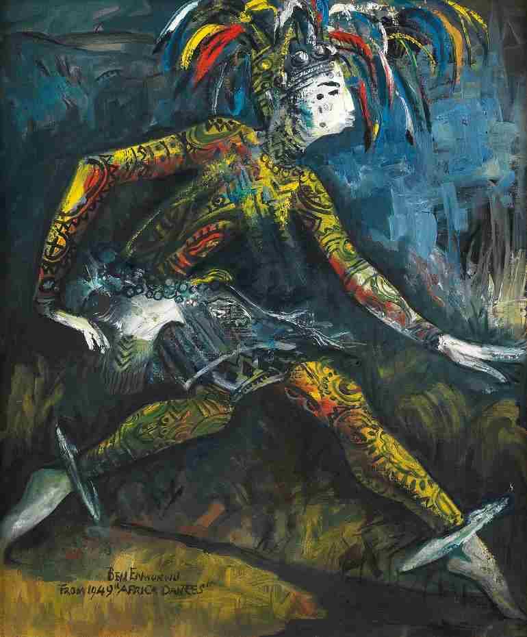 Benedict Chukwukadibia Enwonwu M.B.E, Agbogho Mmuo. Oil on canvas for sale at Bonhams, one of the top art auction houses