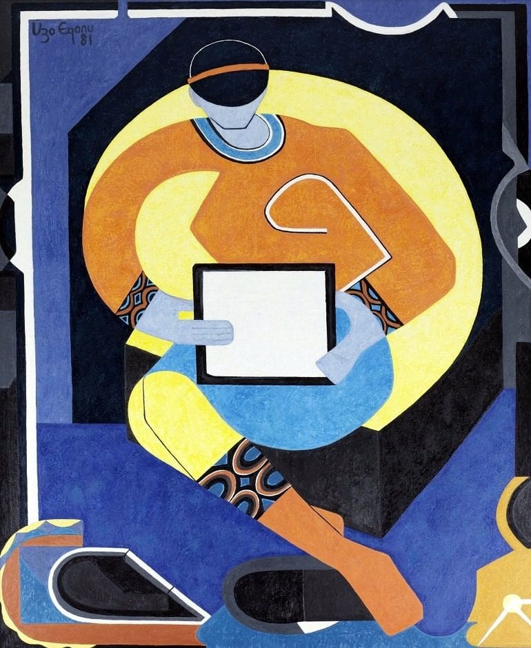 Image: Oil on canvas painting titled 'Second Poetess' or 'A Poetess' (Stateless People series) by  Uzo Egonu is expected to be a major attraction at Bonhams auction of African Art