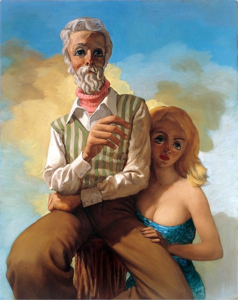 Image: John Currin, Entertaining Mr. Acker Bilk, 1995, Oil on canvas will be on display at Art Basel alongside Jeff Koons Cat on a Clothesline (Orange), 1994-2001-Art News