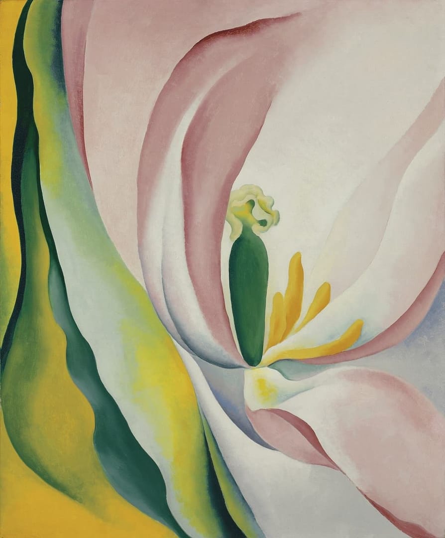 Pink Tulip, a 1926 oil on canvas paintings by the famous artist Georgia O’Keeffe on view at the Baltimore Museum of Art as part of its 2020 Vision initiative featuring exhibitions and programs dedicated solely on female artists